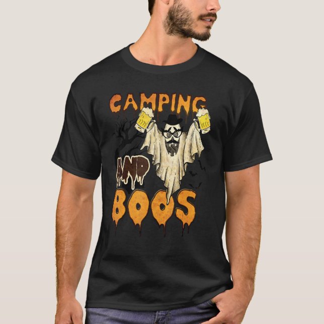 Camping And Boos Camping  Beer Drink Halloween Cos T-Shirt (Front)