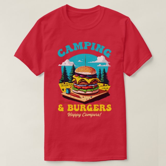 Camping and Burgers Happy Campers T-Shirt (Design Front)