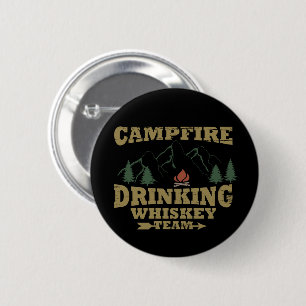 camping and drinking 6 cm round badge