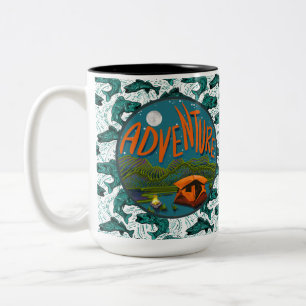 Camping and Fishing Adventure Two-Tone Coffee Mug