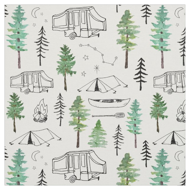 Camping and Trees Fabric (Swatch)