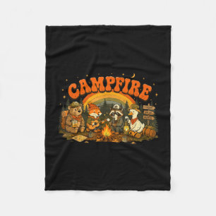 Camping animals campfire camper adventure outdoor fleece blanket