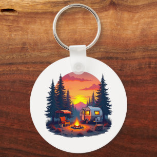 Camping at Sunset in the Wilderness of the Woods Key Ring