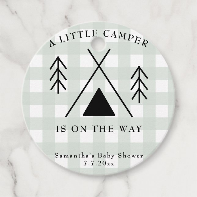 Camping baby shower favour tags (Front)