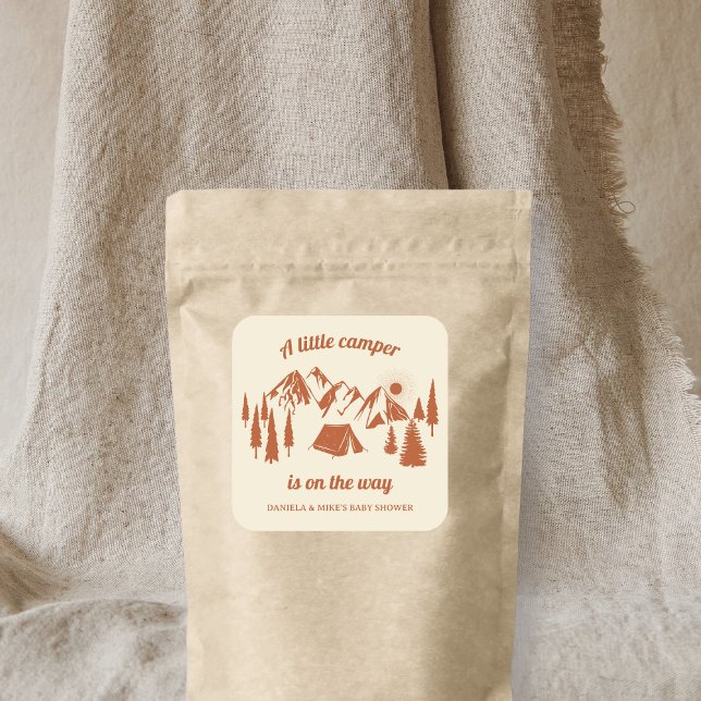 Camping Baby Shower Little Camper Woodland  Square Sticker (Camping Baby Shower Little Camper Woodland Square Sticker)