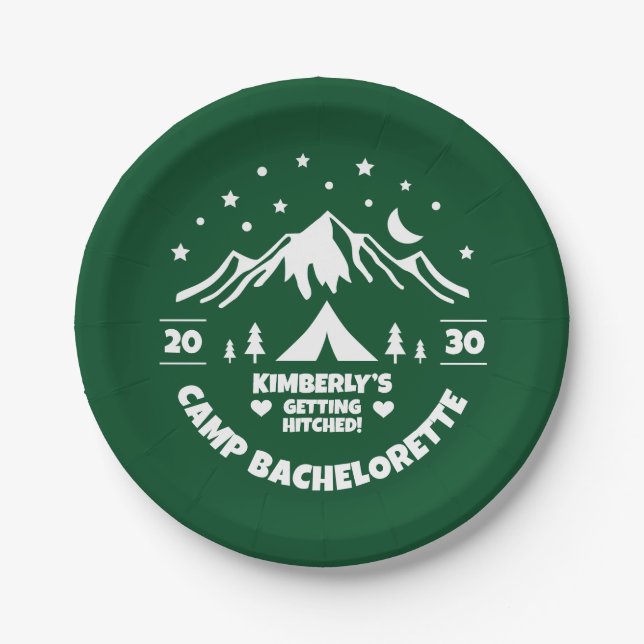 Camping Bachelorette Green Paper Plate (Front)