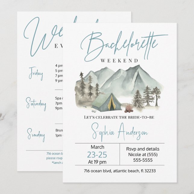 Camping Bachelorette Party Weekend Invitation (Front/Back)