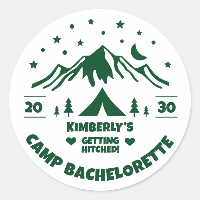 Camping Bachelorette Themed Classic Round Sticker (Front)