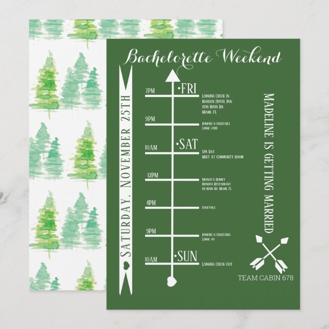 Camping Bachelorette Weekend Getaway Itinerary Invitation (Front/Back)