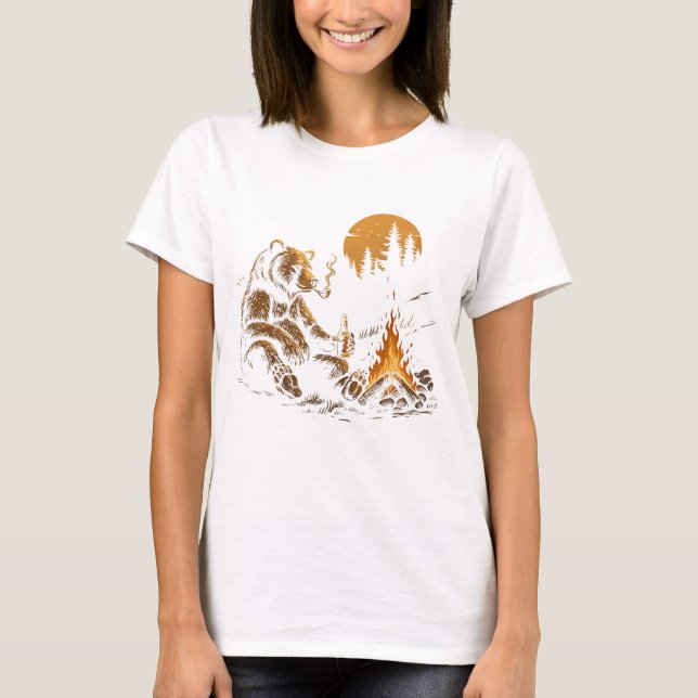 Camping Bear, Cute Outdoor Hiking Animal T-Shirt (Front)