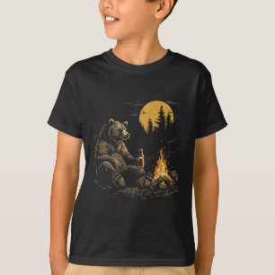 Camping Bear Drinking Beer Hiking Nature Funny Gri T-Shirt