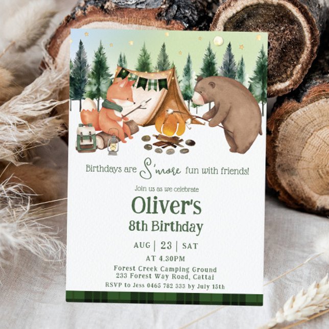 Camping Bear Fox S'more Fun With Friends Birthday  Invitation (Creator Uploaded)
