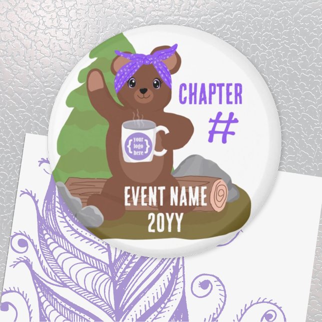 Camping Bear, Purple Bandanna Girls Youth Club Magnet (purple logo magnet girls youth club party favor gift purple teddy bear cabin camping camp scout)