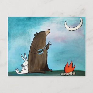 Camping Bear Whimsical Storybook Art Postcard