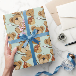 Camping Bears cartoon wrapping paper outdoors