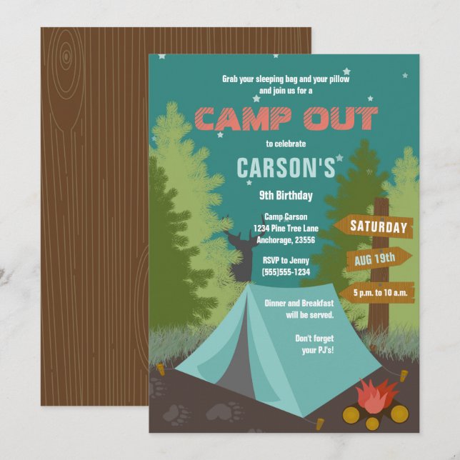 Camping Birthday Camp Out Invitation (Front/Back)