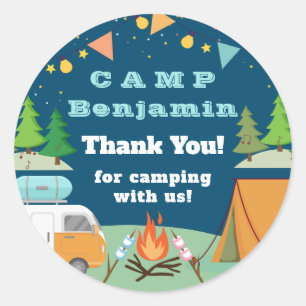 Camping Birthday Camp Party Thank You Classic Round Sticker