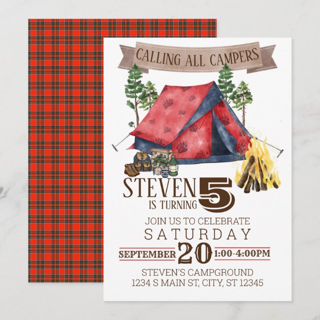 Camping Birthday Invitation (Front/Back)