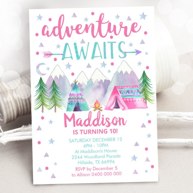 Camping Birthday Invitation Adventure Awaits Girl (Creator Uploaded)
