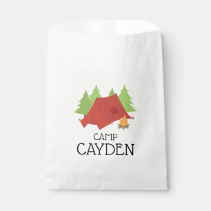Camping birthday party favour bags red tent