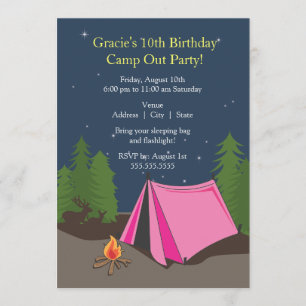 Camping Birthday Party   Girl Invitation