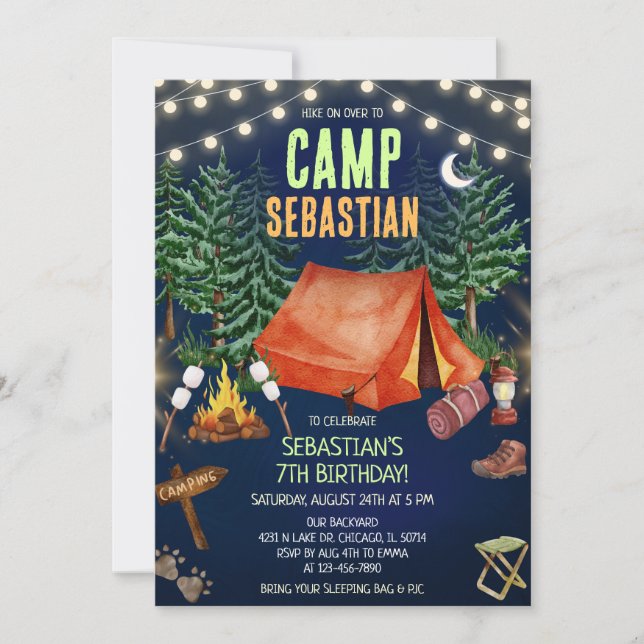 Camping Birthday Party  Invitation (Front)