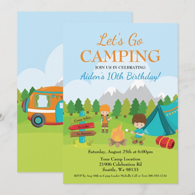 Camping Birthday Party Invitation (Front/Back)