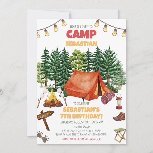 Camping Birthday Party  Invitation (Front)