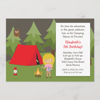 Camping Birthday Party Invitation for Girl