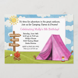 Camping Birthday Party Invitation for Girl