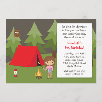 Camping Birthday Party Invitation for Girl