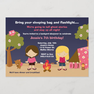 Camping Birthday Party Invitation for Girls