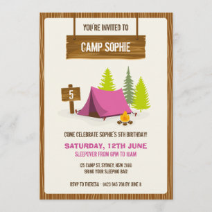 Camping Birthday Party Invitation - GIRL