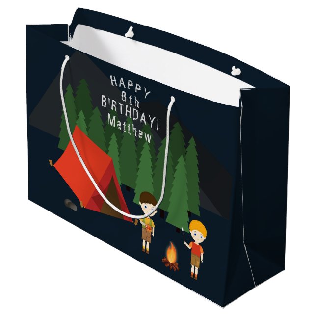Camping Birthday Party Large Gift Bag (Back Angled)