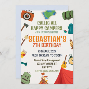 Camping Birthday Party modern kids Invitation
