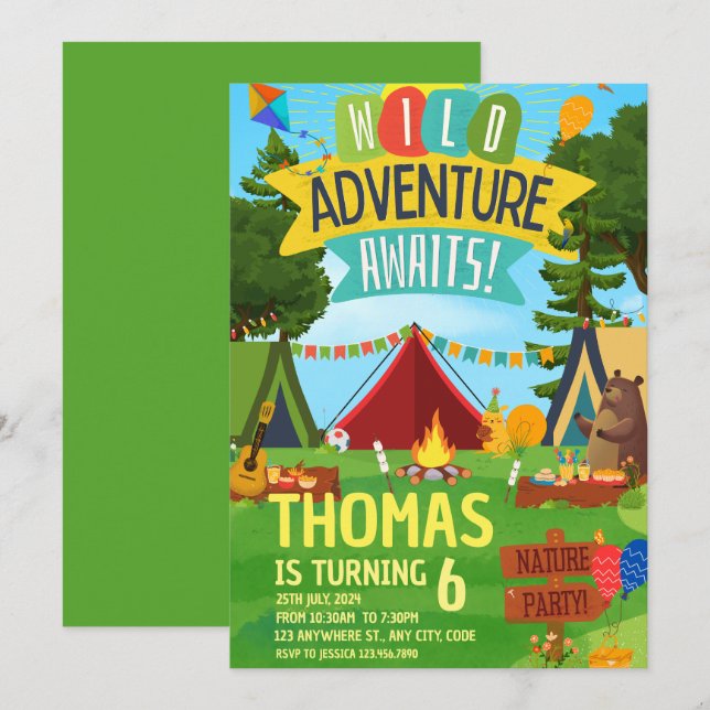 Camping Birthday Party modern kids  Invitation (Front/Back)