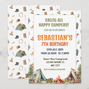 Camping Birthday Party modern kids Invitation