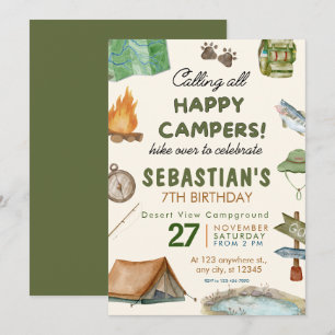 Camping Birthday Party modern kids Invitation
