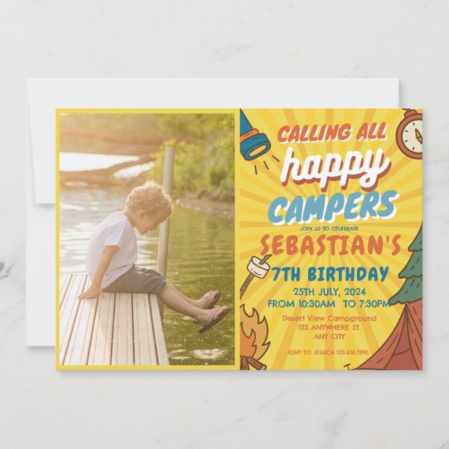 Camping Birthday Party modern kids  Invitation (Front)