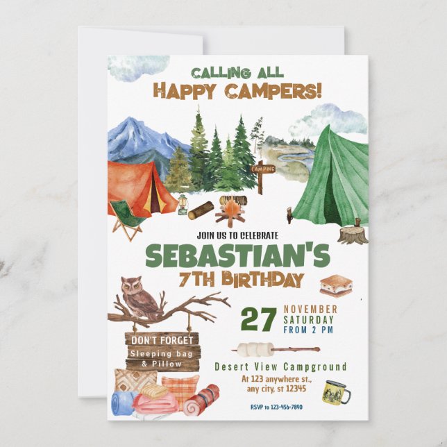 Camping Birthday Party modern kids  Invitation (Front)