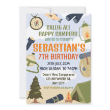Camping Birthday Party modern kids  Invitation