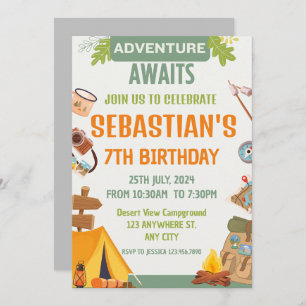 Camping Birthday Party modern kids Invitation