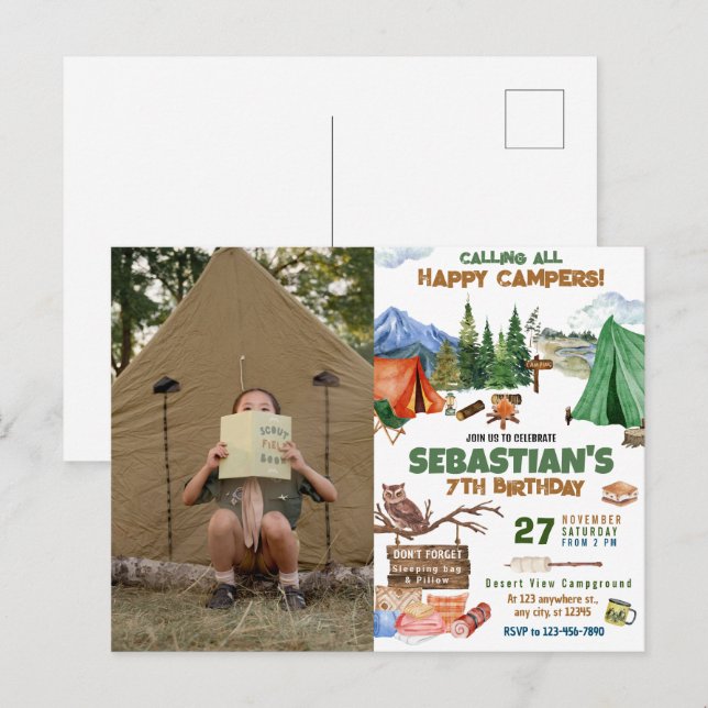 Camping Birthday Party modern kids  Postcard (Front/Back)