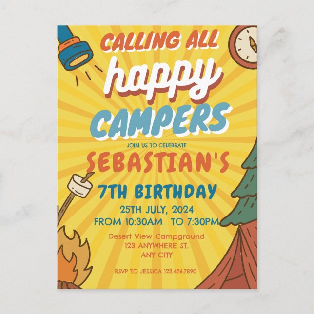 Camping Birthday Party modern kids Postcard (Front)