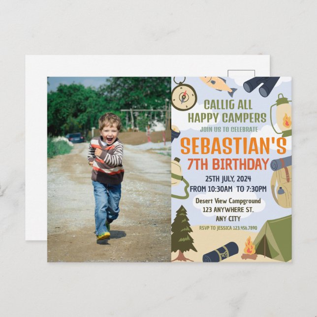 Camping Birthday Party modern kids Postcard (Front/Back)