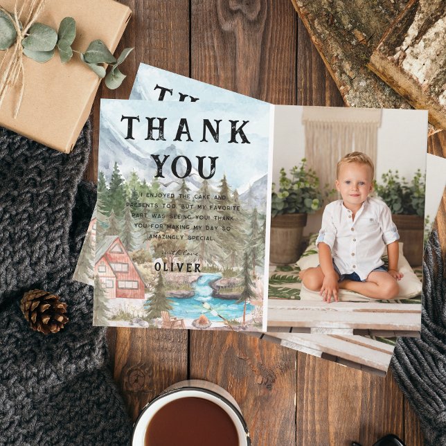 Camping Birthday Party | Photo Thank You Card (Creator Uploaded)