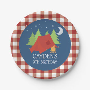 Camping Birthday party plates red plaid