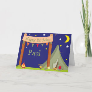 Camping Birthday Party Sleepover Khaki Green Card