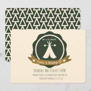 Camping Birthday Party Teepee Badge Invitation