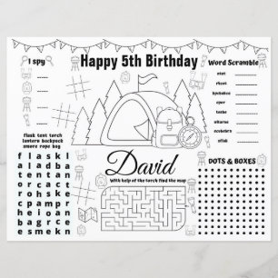 Camping birthday Placemats, Camping activity sheet
